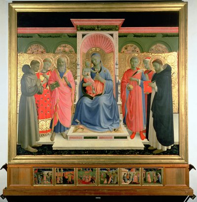 Detail aus dem Annalena-Altarbild, das die Jungfrau und das Kind mit St. Peter dem Märtyrer, St. Cosmas, St. Damian, St. Johannes dem Evangelisten, St. Laurentius und St. Franziskus zeigt von Fra Angelico